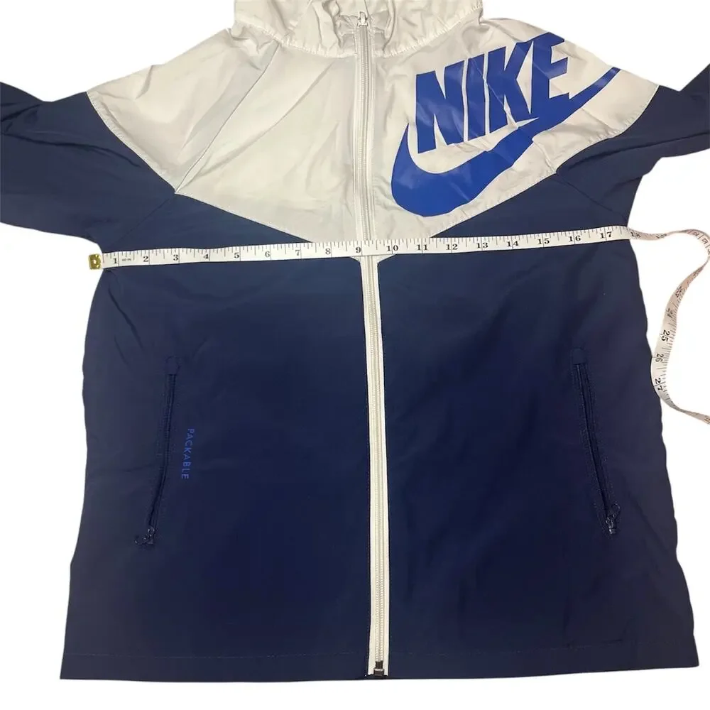 Nike Big Kids Boys Windrunner Jacket Navy White Blue Logo Hooded‎ Full Zip Sz M